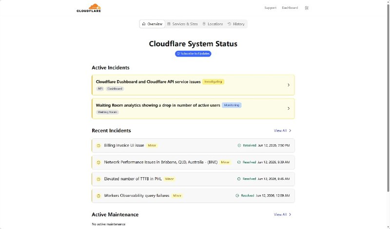 Cloudflare 本年度的第七次中断，上次中断是5月23号，时隔不到一个月 🫪